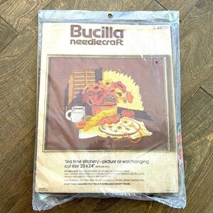 Bucilla Needlecraft Vintage Kit 48731 Tea Time Stitchery Picture Wall Hanging